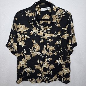 Aldred Dunner Womens Short Sleeve Froral Print Button-Down Blouse Size 16